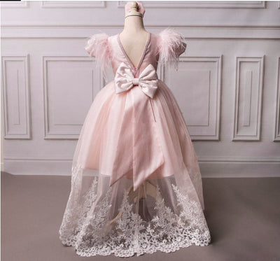 FG125 Cap sleeve with ostrich feather Princess girl dress