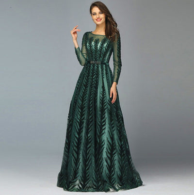 LG239 Plus size Long Sleeves beaded Evening Dresses ( 2 Colors )