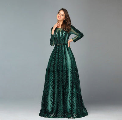 LG239 Plus size Long Sleeves beaded Evening Dresses ( 2 Colors )