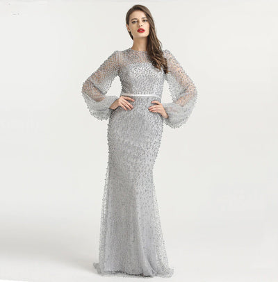 LG241 Plus size Full Pearls beaded Mermaid Evening Dresses (7 Colors)