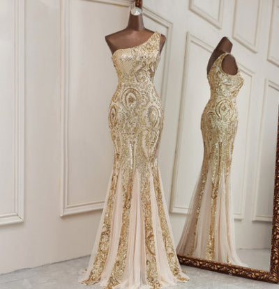 PP437 Real picture simple one shoulder sequin Prom dresses (5 Colors)