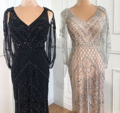 LG512 Luxurious Crystal beaded Shawl Yarn Pageant Gowns ( 3 Colors )