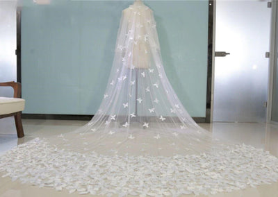 BV01 Luxury 3D Butterfly beaded long Wedding Veils