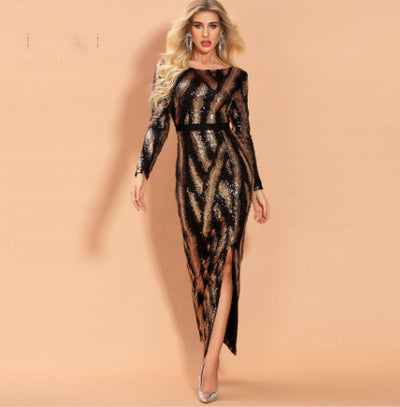 MX334 Long Sleeve Sequin High Waist Party dresses ( 4 Colors )