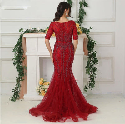 LG248 Real Photo Half Sleeve Beading Sequined Evening Gowns(4 Colors)