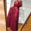 LG249 Lantern sleeve high split pearls Evening Dresses(Wine red/Green)