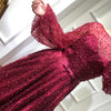 LG249 Lantern sleeve high split pearls Evening Dresses(Wine red/Green)