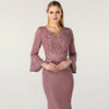 LG252 Plus size Muslim Pink Pearls beaded Evening Dress