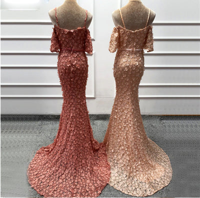 LG253 Spaghetti Strap 3D flower beaded Mermaid Evening Dresses(6 Colors)