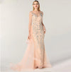 LG133 Peach Daimond beaded Long Sleeves Evening Gowns