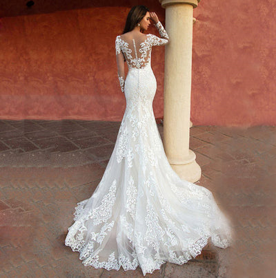 CW286 Custom Made Long Sleeve Lace Mermaid Wedding Dresses