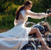 HW134 Deep V-neck Puff Sleeves Satin A-Line  Garden Wedding Dress