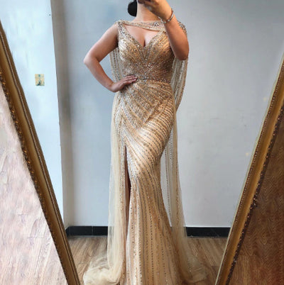 LG218 Plus size Luxury V-neck full Diamond Beading Pageant Gowns(4 Colors)