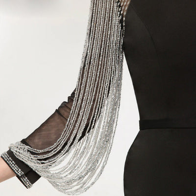 LG66 long sleeve crystal tassel mermaid Evening Gowns