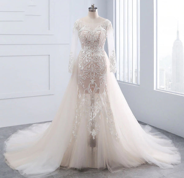 CW212 :Real Photo 2in1 full sleeve Wedding Dress with Detachable Train ...