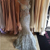 LG275 Luxurious silver full Diamond Feathers mermaid Evening Gown