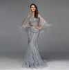 LG276 Luxury Grey O-Neck Feathers Crystal Evening Gown with jacket