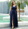 PP278 Plus Size Sequin Side Split Evening Dresses(2 Colors)