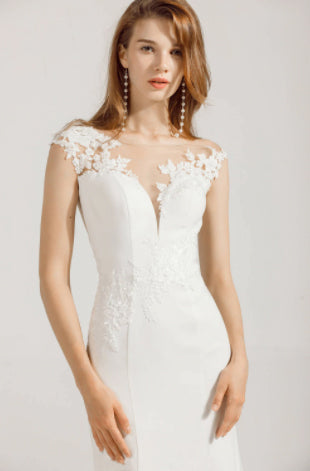 HW236 Simple Soft Satin Mermaid Wedding Dress with court train