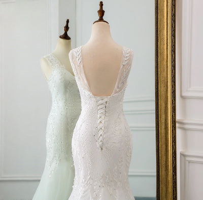 CW314 Classy sleeveless sequined lace mermaid wedding dress