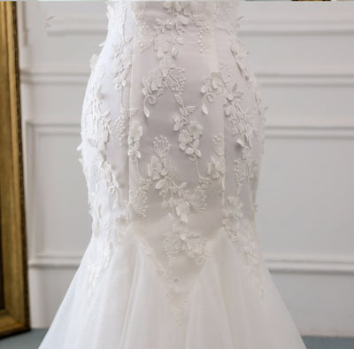 CW315 Boat Neck 3D flower lace mermaid Wedding Dress