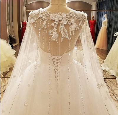 CW320 Real Image wedding gown with long cape