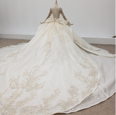 HW191 Luxurious full handmade beaded pearls Wedding Gown