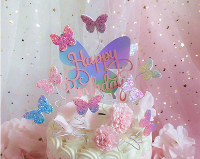 DIY251 Glitter butterfly Cake topper and dessert decorations