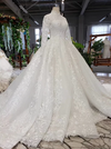 HW58 Luxury muslim high neck lace up back wedding dresses