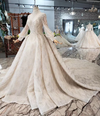 HW59 Real Pictures lantern Sleeve high neck crystal beaded Bridal Dress