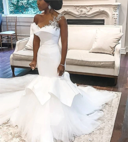 White Pretty Elegant Mermaid Prom Dresses Spaghetti Strap Sleeveless 3 –  ModelDressy