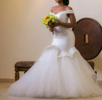 CW345 Classy off the shoulder puffy mermaid Wedding dress