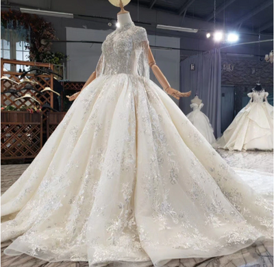HW206 Real Photo high neck beaded Wedding Gowns