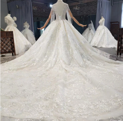 HW206 Real Photo high neck beaded Wedding Gowns