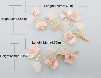 BJ22 : 2PCS Pink Flower Bridal Headpiece