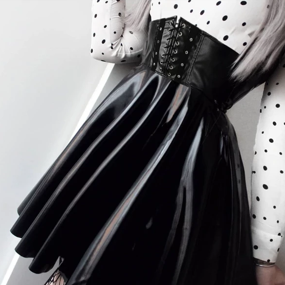 CK32 Gothic Harajuku faux Leather Skirt - Nirvanafourteen