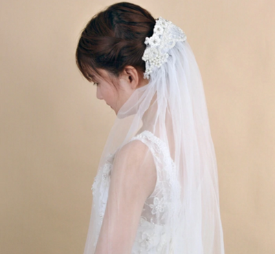 BV34 Real Photo Flowers Pearls Wedding Veil