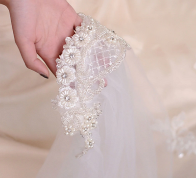 BV34 Real Photo Flowers Pearls Wedding Veil