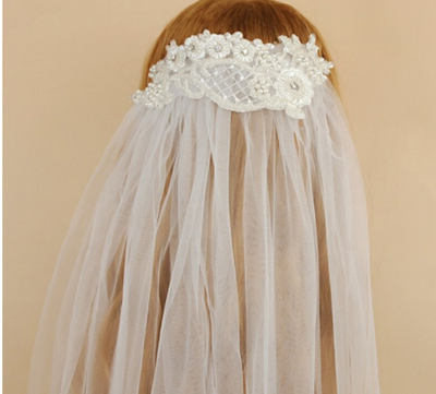 BV34 Real Photo Flowers Pearls Wedding Veil