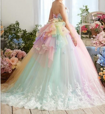 CG138 : 3D Flower Rainbow Wedding Dresses - Nirvanafourteen