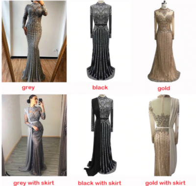 LG183 : 2 Styles Long Sleeves full diamond beaded Evening Dresses(5 Colors)