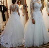 CW105 Elegant long lace appliques Bridal dress with peals belt