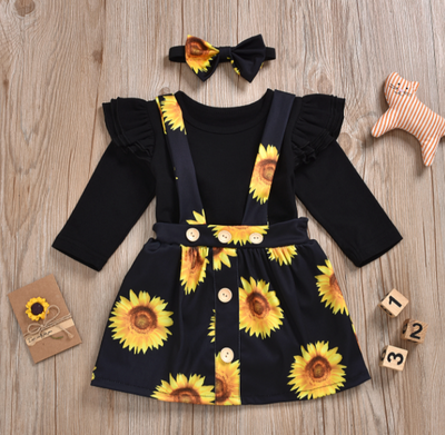 FG298: 2PCS Sets Sunflowers Girl outfits(Romper+Skirt)