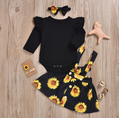 FG298: 2PCS Sets Sunflowers Girl outfits(Romper+Skirt)