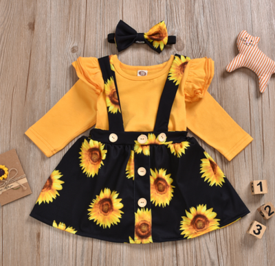 FG298: 2PCS Sets Sunflowers Girl outfits(Romper+Skirt)
