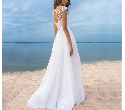 CW35 Plus Size Appliques Chiffon Beach Wedding Dress