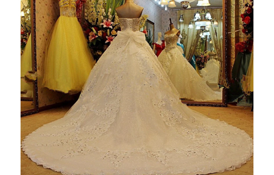 CW42 Crystal Beaded Lace Wedding Dress