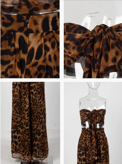 TP16 Sexy 2Pcs Leopard Chiffon High Waist Sets