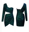 MX182 Sexy green cut out single sleeve glitter bodycon Party Dress