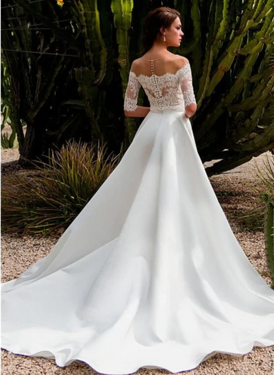 CW232 : 2pcs Gorgeous Satin Off the Shoulder A-line Wedding Dress